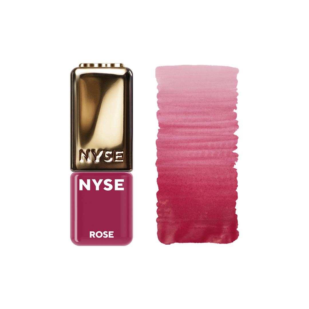 Pigmento PMU NYSE Rose 5 ml rosa frío tenue frasco profesional con swatch textura degradado efecto baby lips
