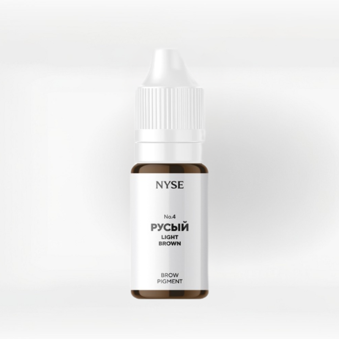 Frasco original del pigmento PMU para cejas NYSE Rusy No4 marrón claro frío equilibrado, tono profesional para micropigmentación natural, disponible en 5 ml y 10 ml