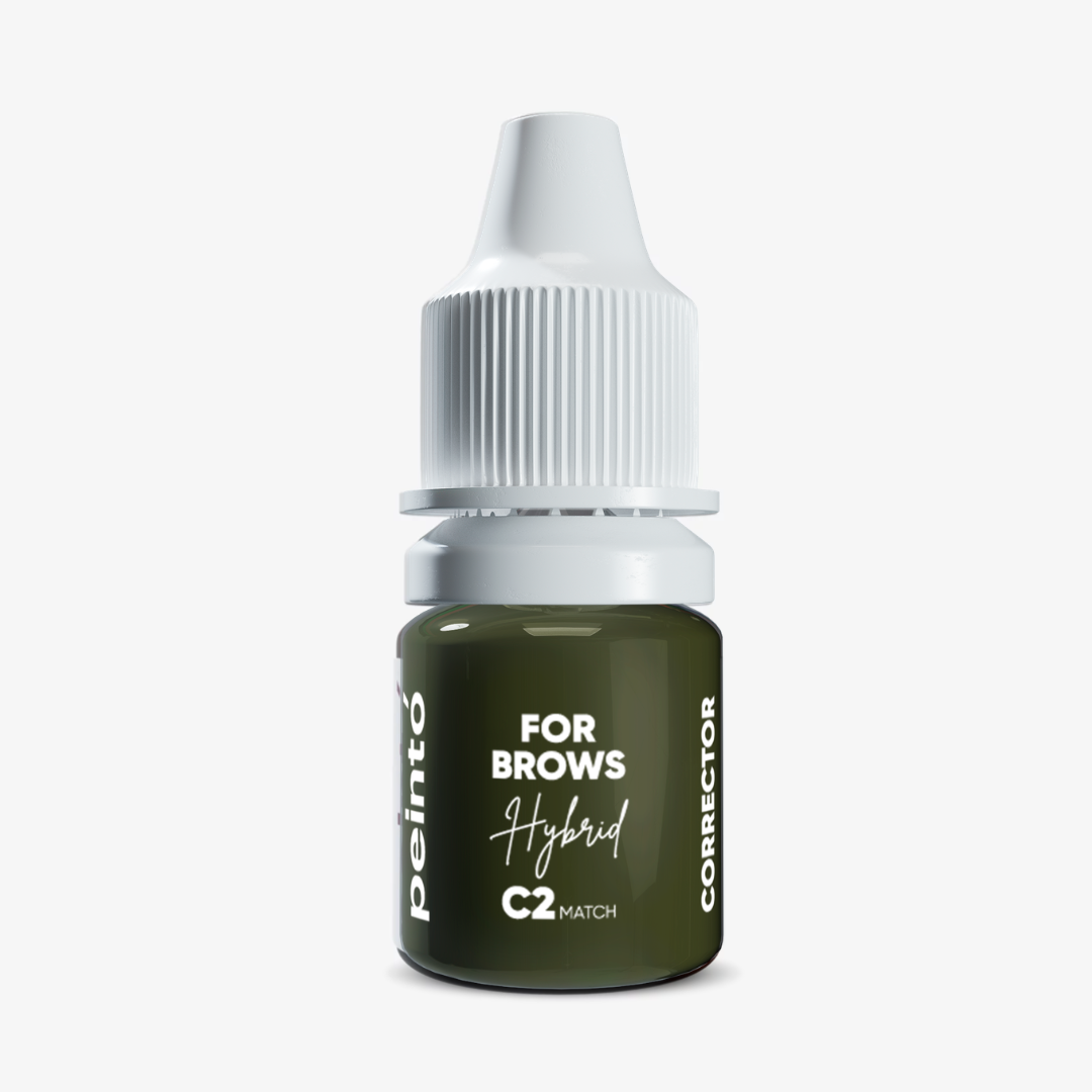 Corrector PMU para cejas Peintó C2 Match verde frío para neutralizar residuos rojos anaranjados y salmón en micropigmentación profesional