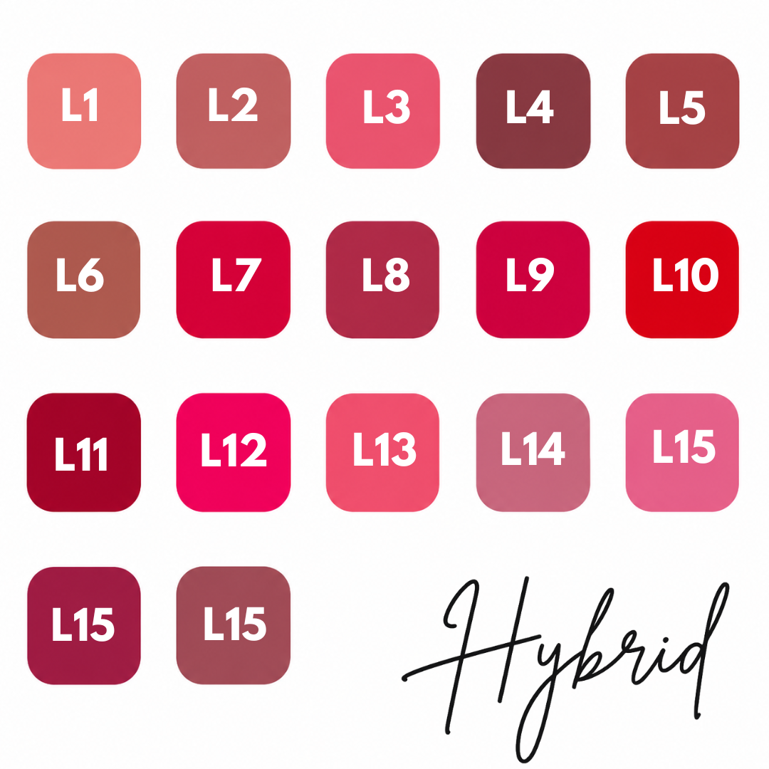 Carta de colores Peinto Hybrid con referencia L16 Ruby Pulse pigmento lila vino frío para micropigmentación profesional de labios