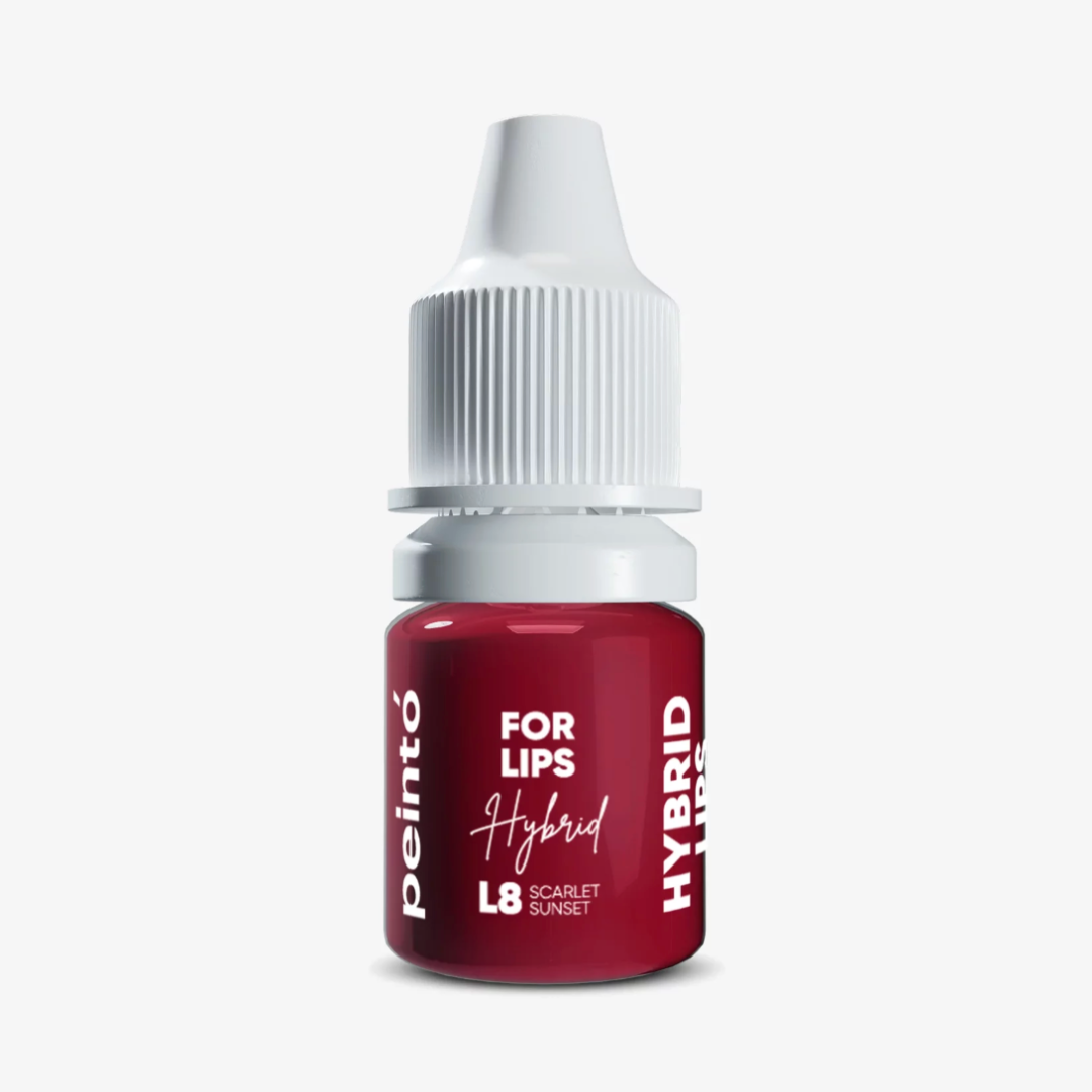 Pigmento PMU para labios Peinto L8 Scarlet Sunset fórmula híbrida berry intenso frasco profesional para micropigmentación labial