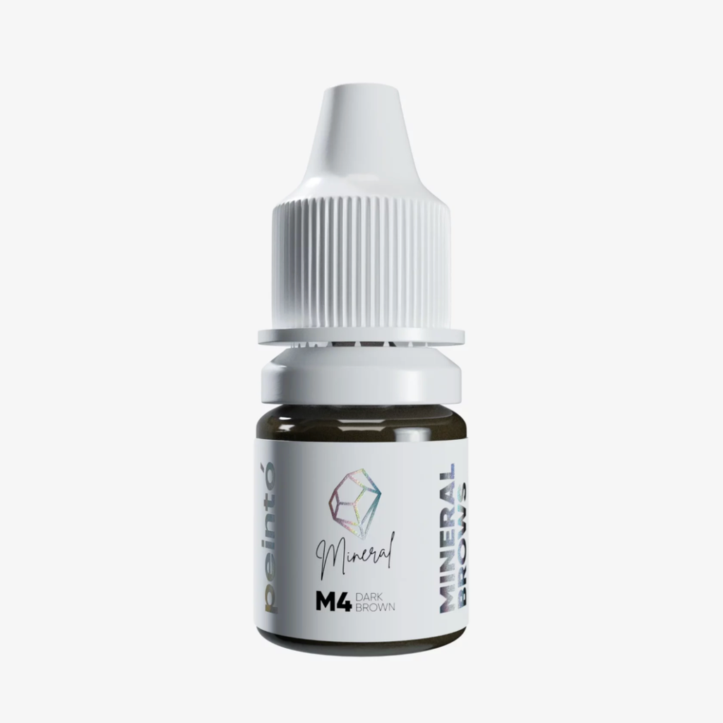 Pigmento PMU Peintó Mineral M4 Dark Brown para cejas marrón oscuro frío disponible en formatos profesionales de 5 ml y 10 ml