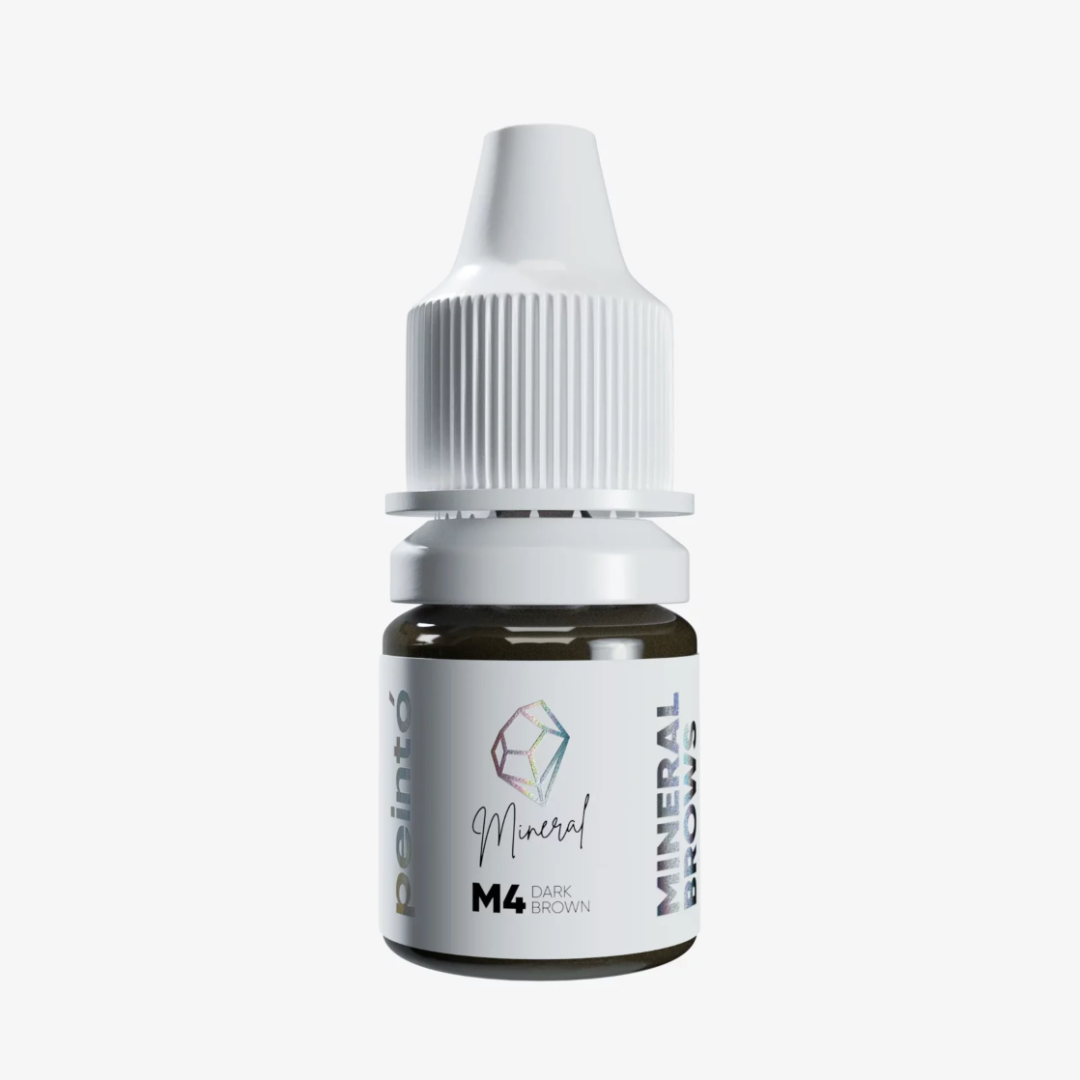 Pigmento PMU Peintó Mineral M4 Dark Brown para cejas marrón oscuro frío disponible en formatos profesionales de 5 ml y 10 ml