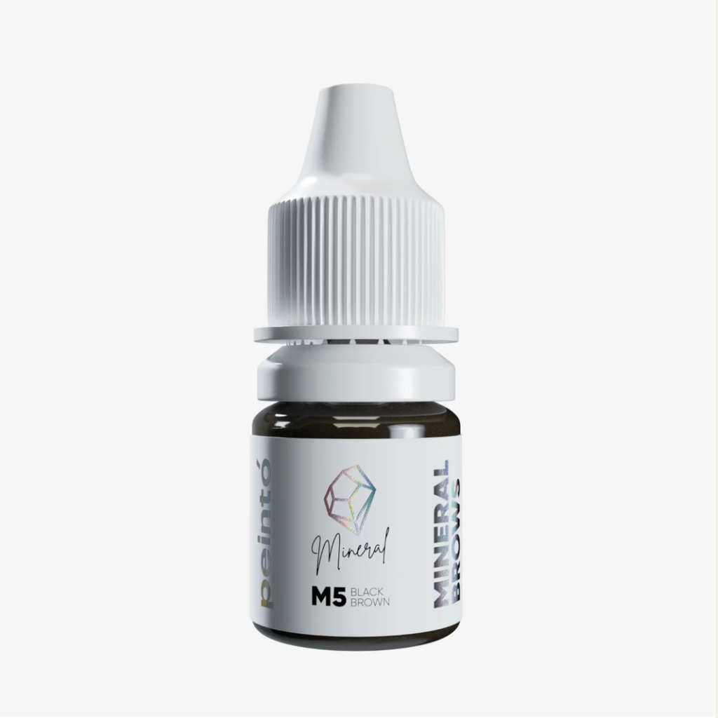 Pigmento PMU Peintó Mineral M5 Black Brown para cejas marrón negro neutro disponible en formatos profesionales de 5 ml y 10 ml