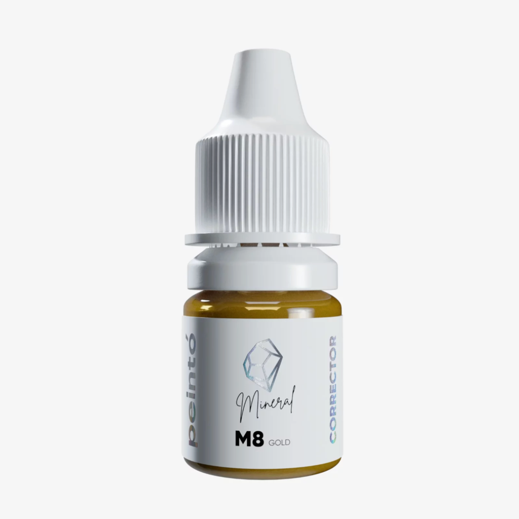 Corrector PMU Peintó Mineral M8 Gold para cejas tono amarillo oro profesional disponible en formatos de 5 ml y 10 ml