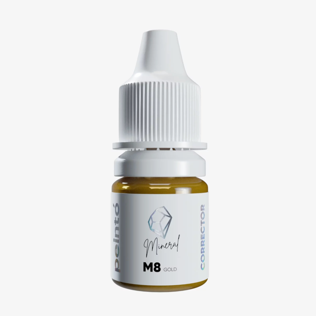 Corrector PMU Peintó Mineral M8 Gold para cejas tono amarillo oro profesional disponible en formatos de 5 ml y 10 ml