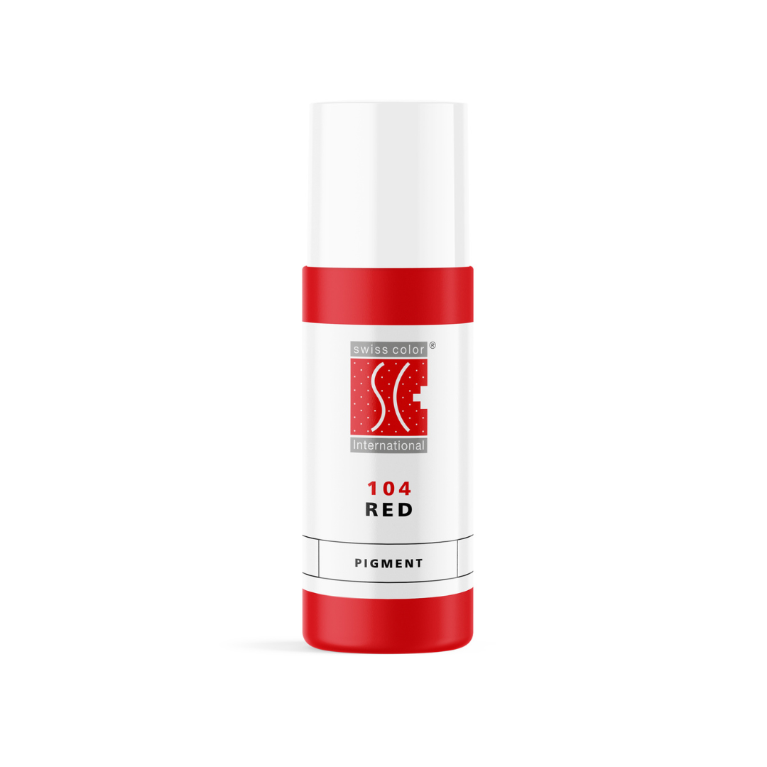 Pigmento PMU Swiss Color 104 Red 5 ml rojo cálido intenso frasco profesional micropigmentación labios packaging original