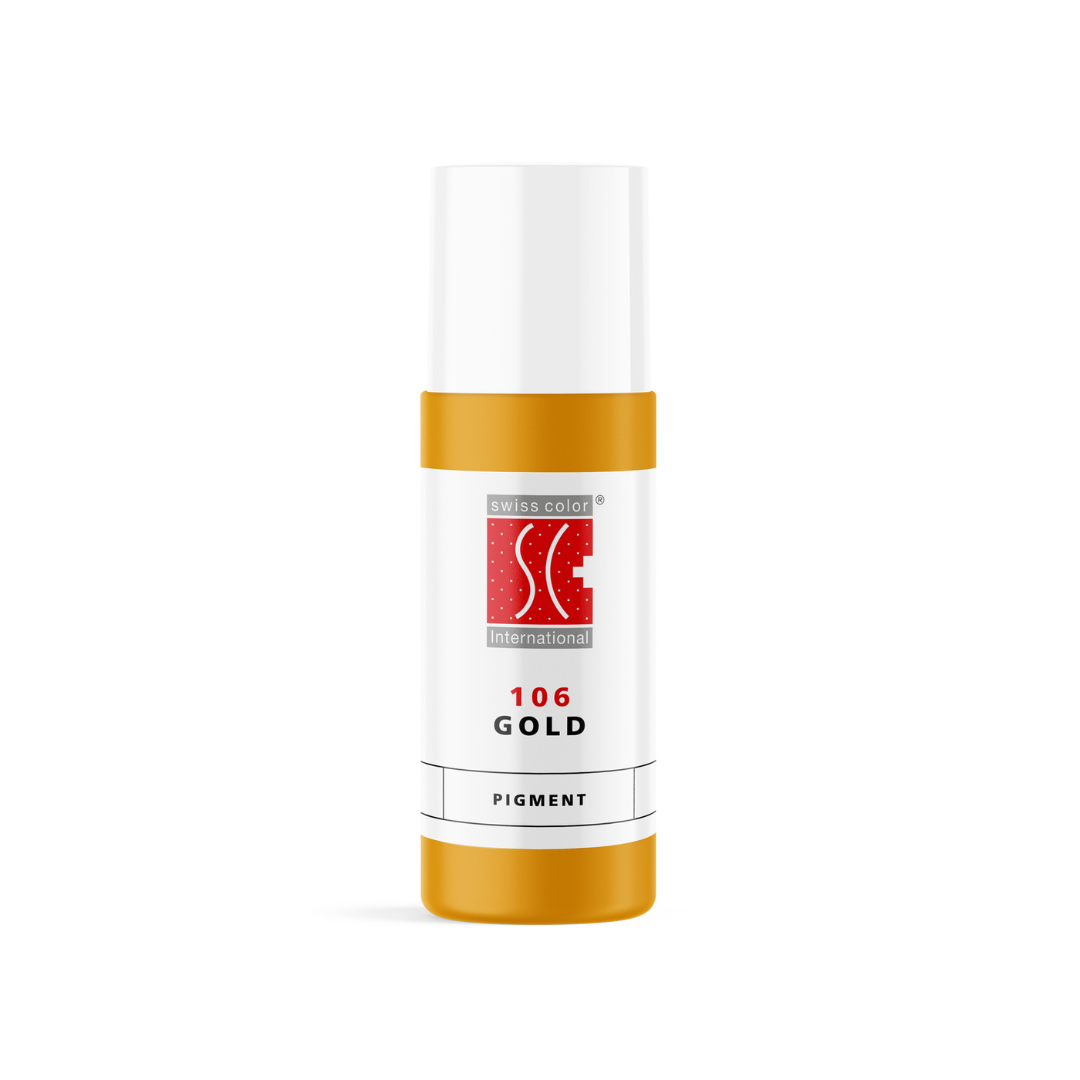 Pigmento PMU Swiss Color 106 Gold 5 ml corrector cálido inorgánico frasco profesional original micropigmentación