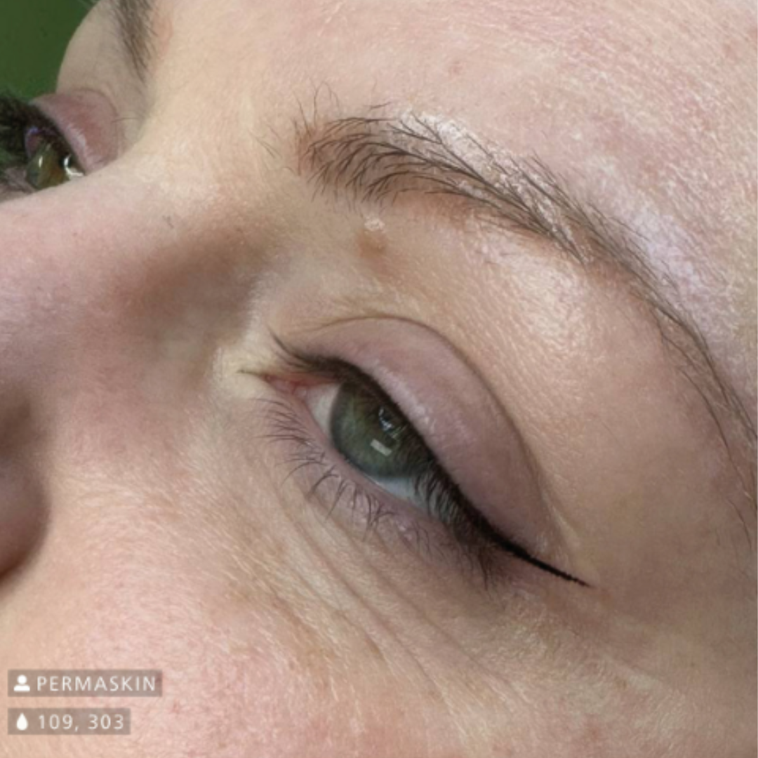 Resultado eyeliner con pigmento Swiss Color 109 Nero negro intenso definición precisa en micropigmentación de ojos profesional
