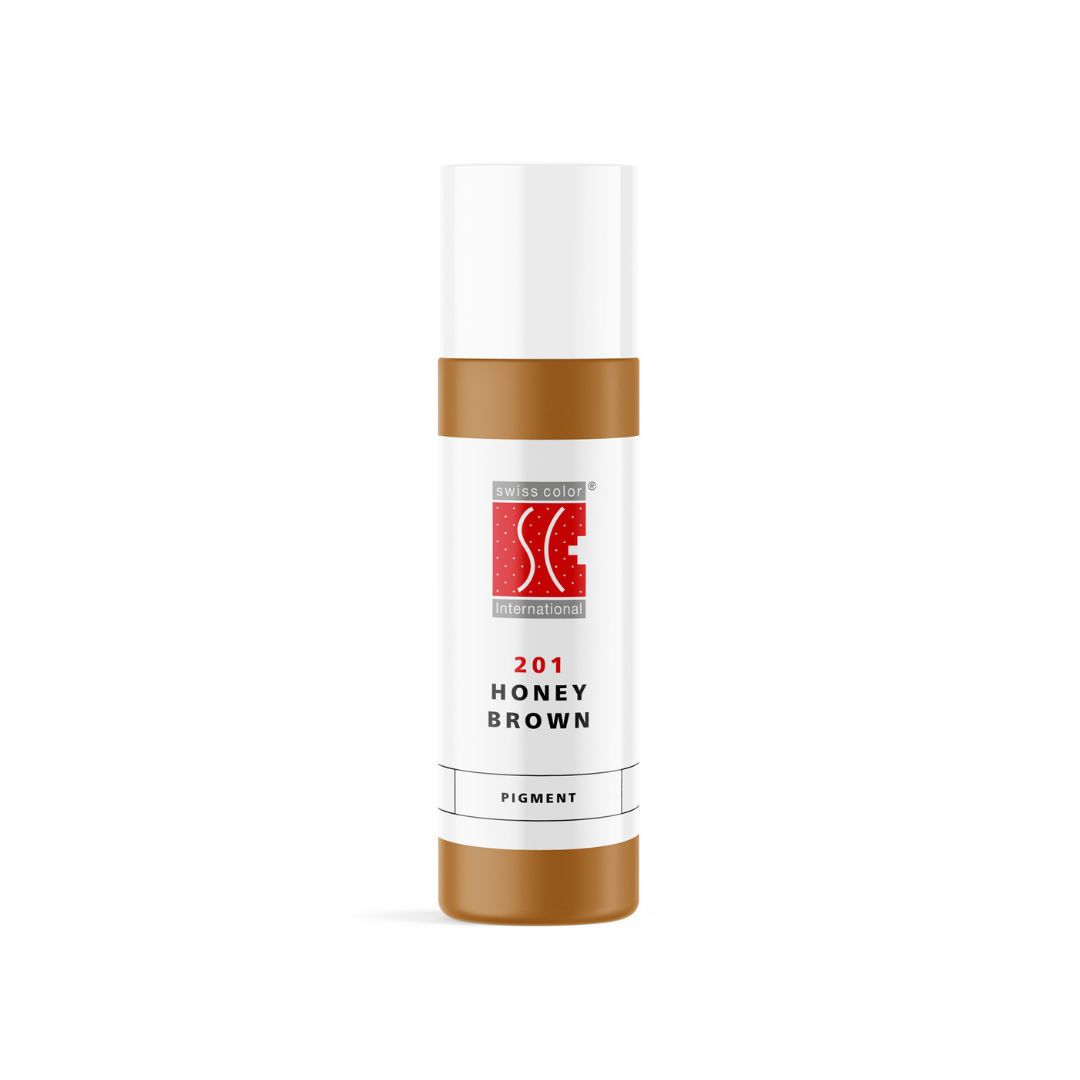 Pigmento PMU para cejas Swiss Color 201 Honey Brown 10 ml en frasco original, marrón cálido claro inorgánico de uso profesional