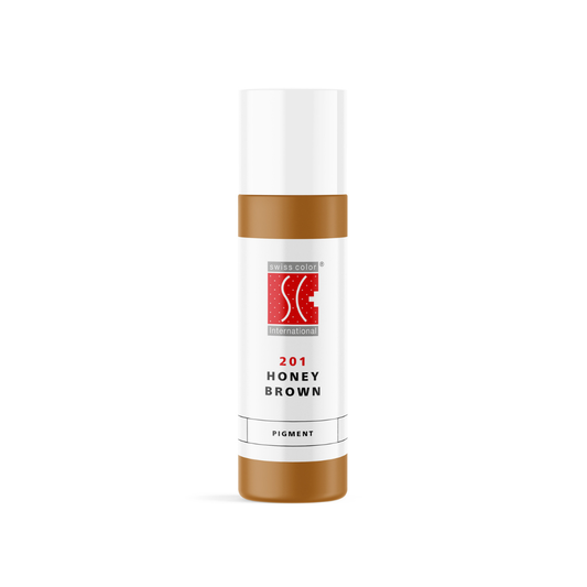 Pigmento PMU para cejas Swiss Color 201 Honey Brown 10 ml en frasco original, marrón cálido claro inorgánico de uso profesional