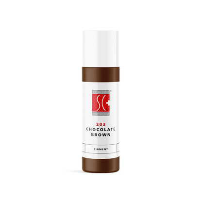 Pigmento PMU para cejas Swiss Color 203 Chocolate Brown 10 ml en frasco original, marrón cálido de uso profesional