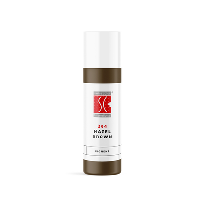 Pigmento PMU para cejas Swiss Color 204 Hazel Brown en frasco original, tono castaño avellana suave para uso profesional