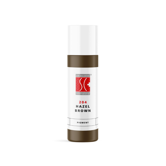 Pigmento PMU para cejas Swiss Color 204 Hazel Brown en frasco original, tono castaño avellana suave para uso profesional