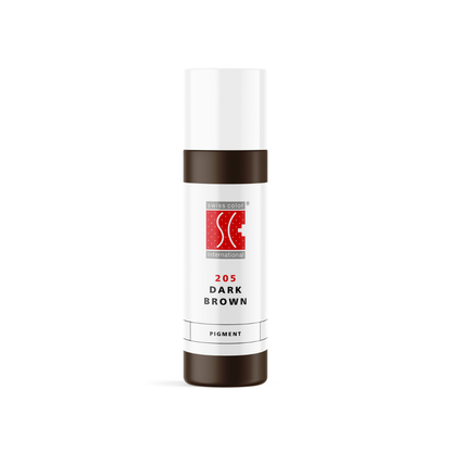 Pigmento PMU para cejas Swiss Color 205 Dark Brown en frasco original, marrón oscuro neutro de uso profesional