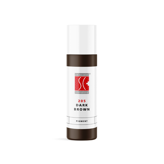 Pigmento PMU para cejas Swiss Color 205 Dark Brown en frasco original, marrón oscuro neutro de uso profesional