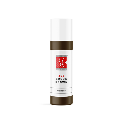 Pigmento PMU para cejas Swiss Color 206 Cocoa Brown 10 ml en frasco original, marrón ceniza frío de uso profesional