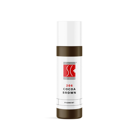 Pigmento PMU para cejas Swiss Color 206 Cocoa Brown 10 ml en frasco original, marrón ceniza frío de uso profesional
