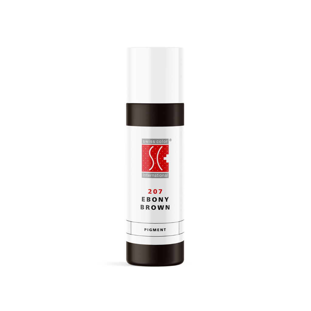 Pigmento PMU para cejas Swiss Color 207 Ebony Brown 10 ml en frasco original, marrón ébano frío de uso profesional