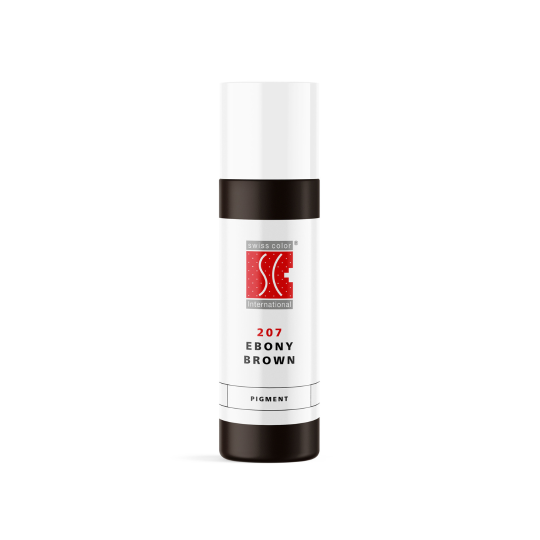 Pigmento PMU para cejas Swiss Color 207 Ebony Brown 10 ml en frasco original, marrón ébano frío de uso profesional