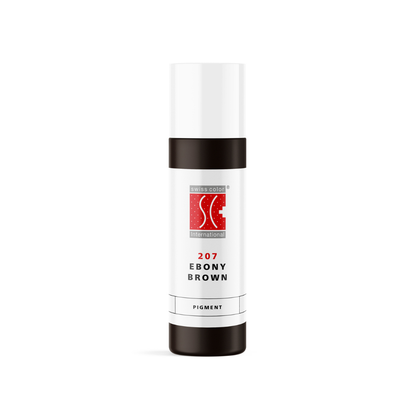 Pigmento PMU para cejas Swiss Color 207 Ebony Brown 10 ml en frasco original, marrón ébano frío de uso profesional