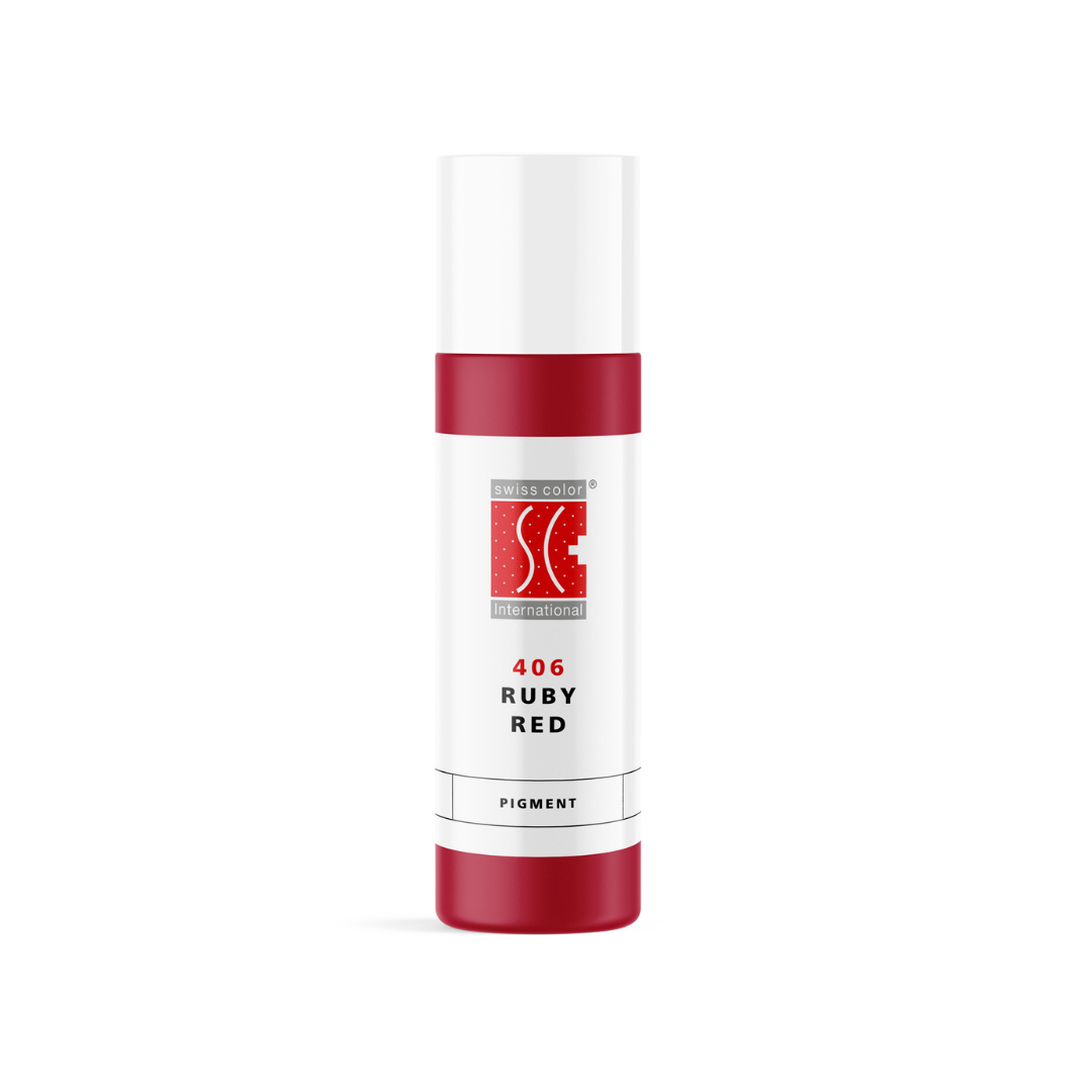 Pigmento PMU Swiss Color 406 Ruby Red rojo rubí frío frasco original profesional para labios y areola