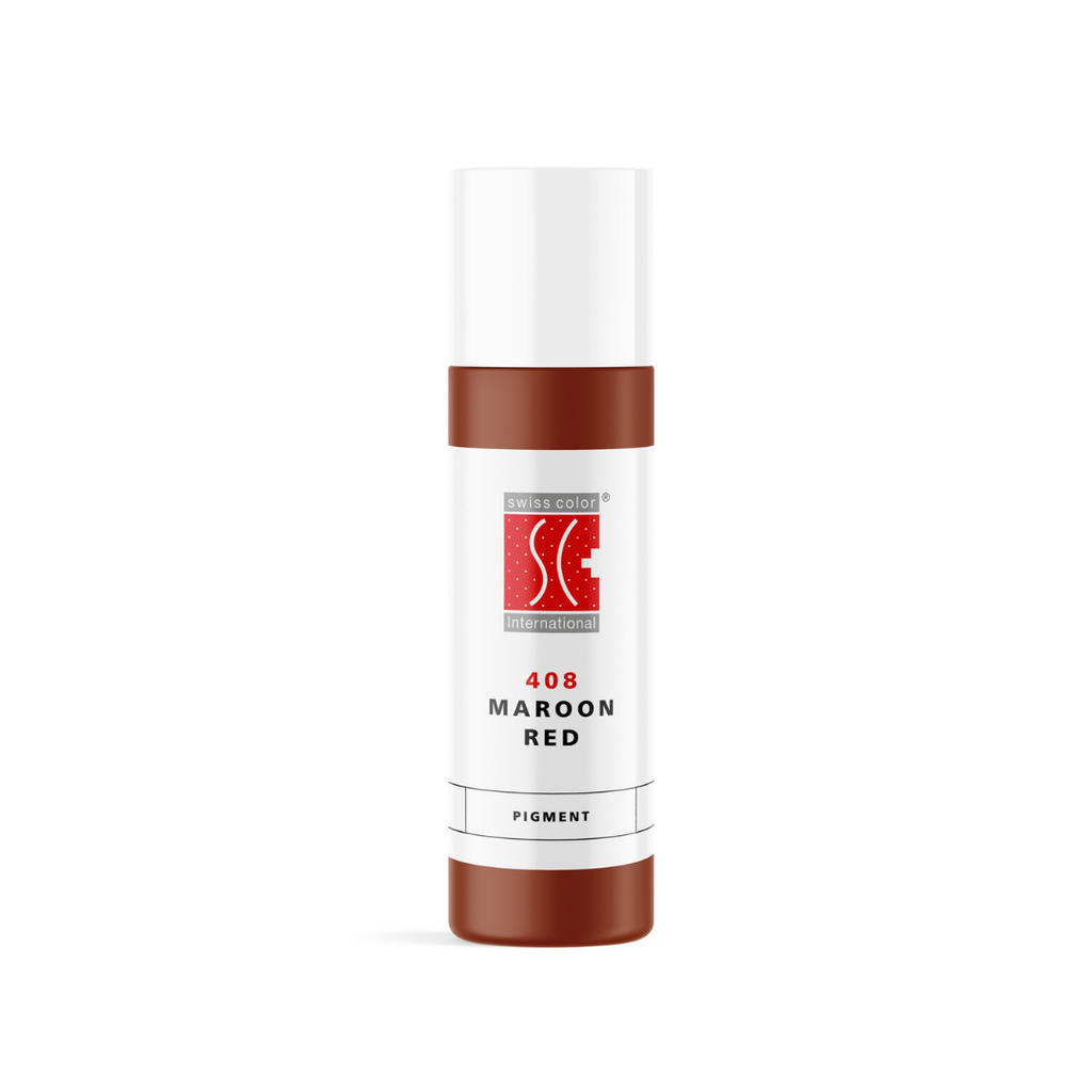 Pigmento PMU Swiss Color 408 Maroon Red 10 ml rojo marrón cálido frasco profesional para micropigmentación labios areola y camuflaje