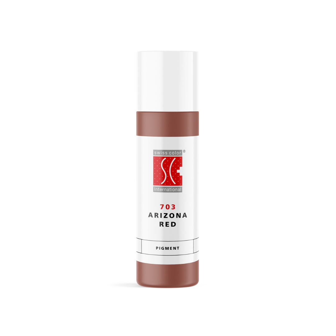 Pigmento PMU Swiss Color 703 Arizona Red, rojo rosado oscuro elegante para labios y areola, frasco original profesional disponible en 5 ml y 10 ml