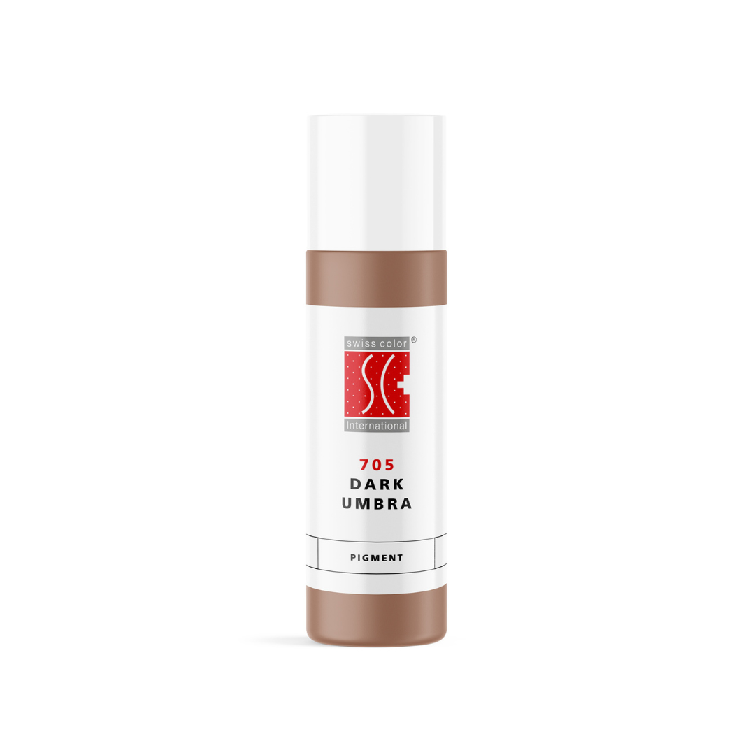 Pigmento PMU Swiss Color 705 Dark Umbra 10 ml, rosa antiguo frío empolvado de alta cobertura para labios, areola y camuflaje, frasco original profesional