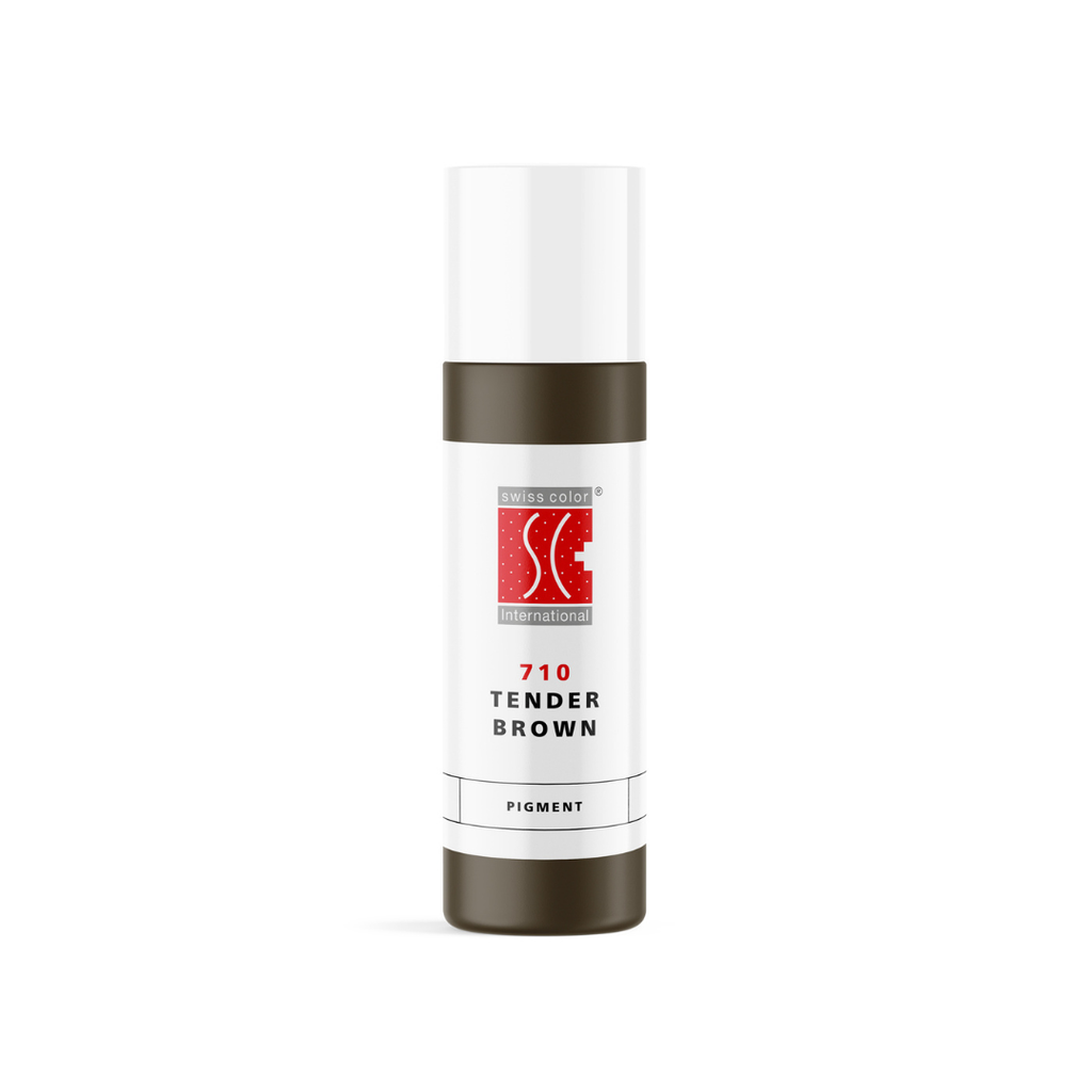 Pigmento PMU para cejas Swiss Color 710 Tender Brown 10 ml en frasco original, castaño medio neutro de uso profesional