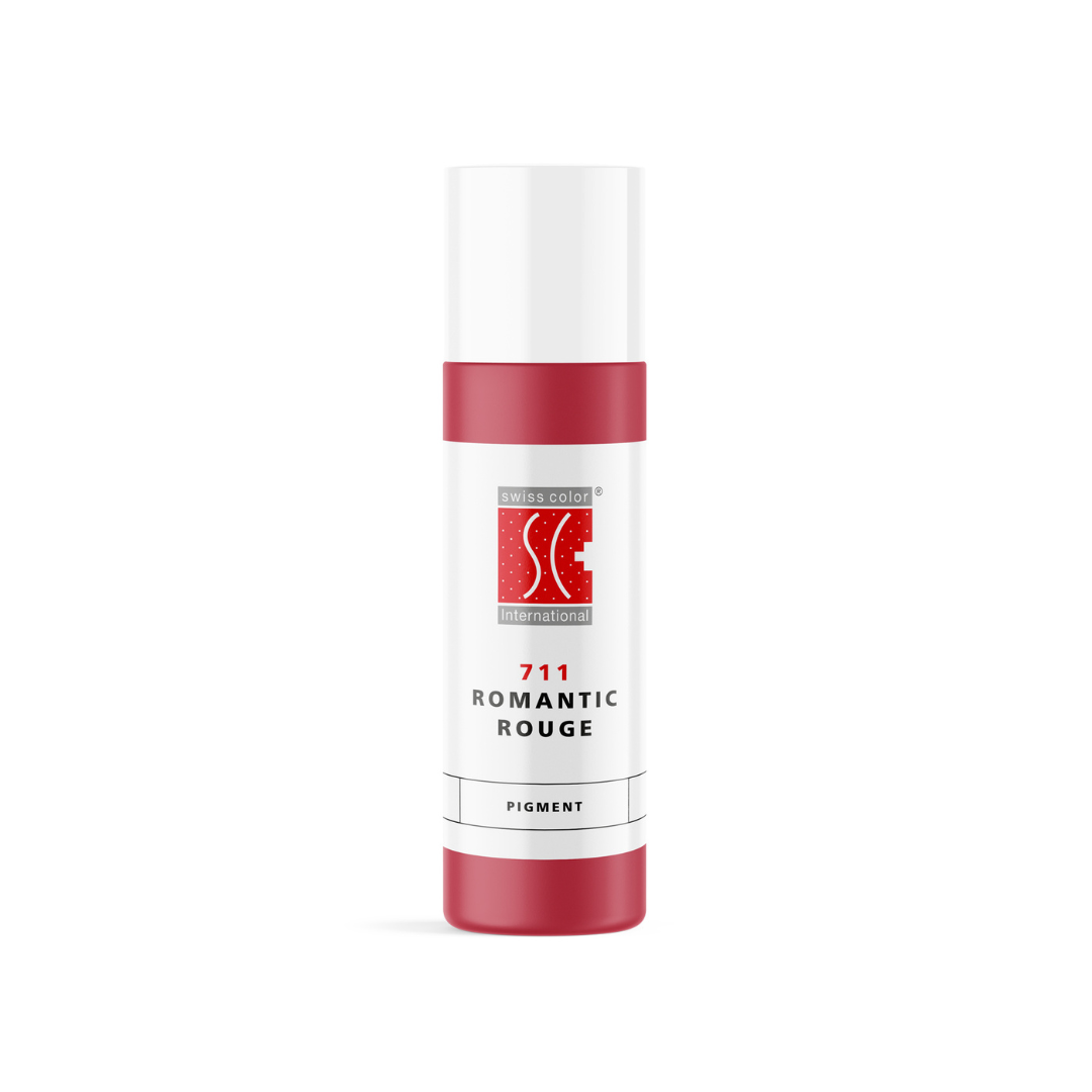 Pigmento PMU Swiss Color 711 Romantic Rouge para labios, rojo clásico efecto labial con curación estable, frasco original disponible en 5 ml y 10 ml