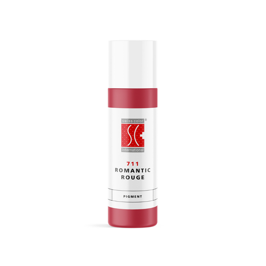 Pigmento PMU Swiss Color 711 Romantic Rouge para labios, rojo clásico efecto labial con curación estable, frasco original disponible en 5 ml y 10 ml