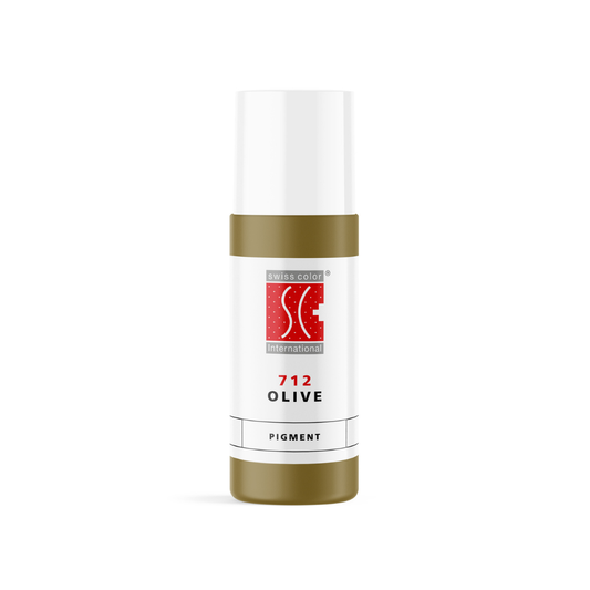 Pigmento corrector PMU Swiss Color 712 Olive 5 ml verde oliva cálido en frasco profesional para neutralización de cejas y corrección avanzada