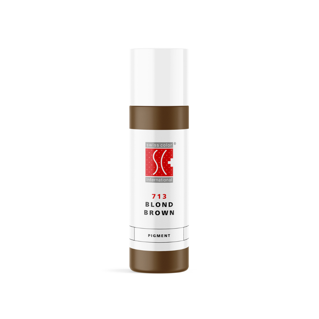 Pigmento PMU para cejas Swiss Color 713 Blond Brown en frasco original, rubio castaño suave de uso profesional