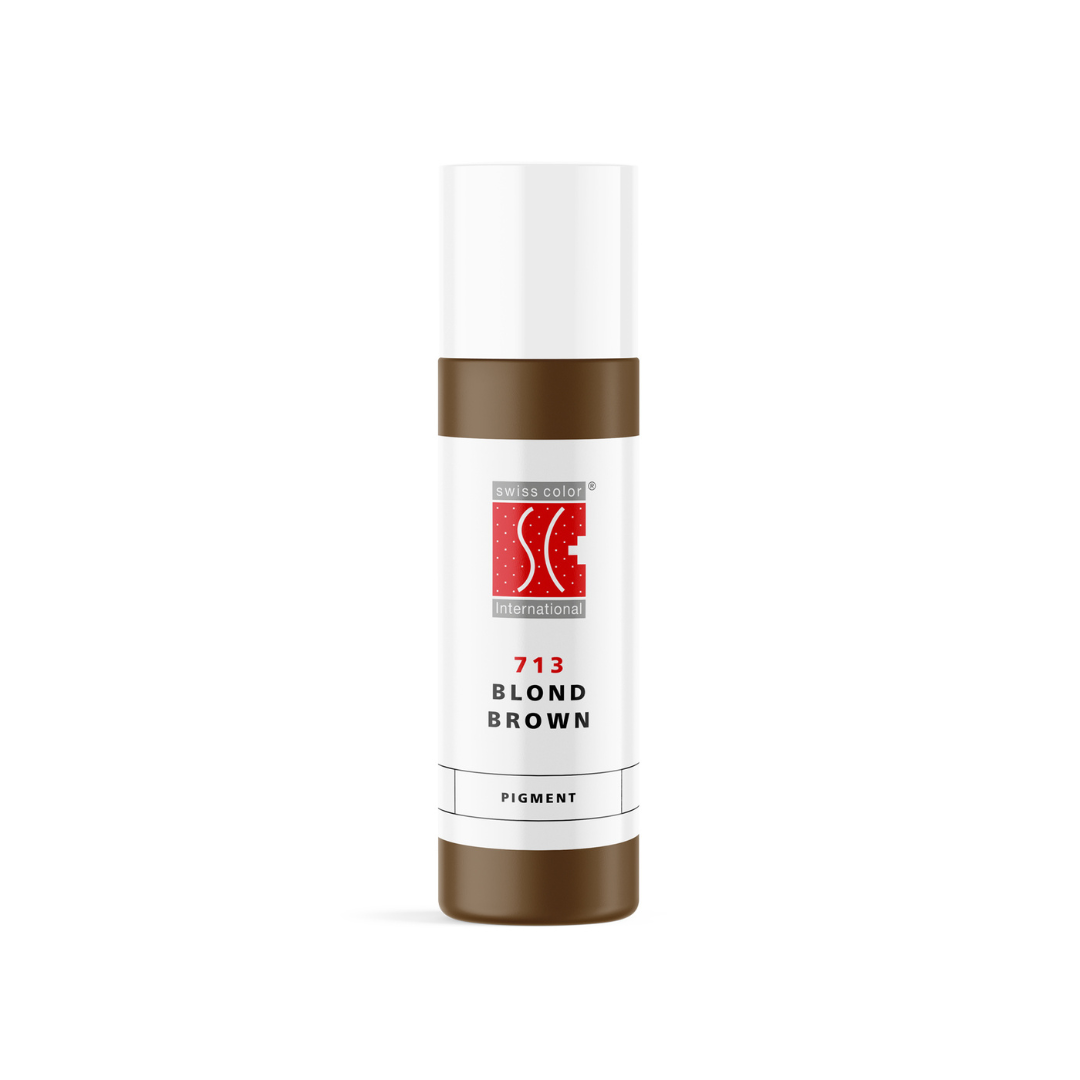 Pigmento PMU para cejas Swiss Color 713 Blond Brown en frasco original, rubio castaño suave de uso profesional