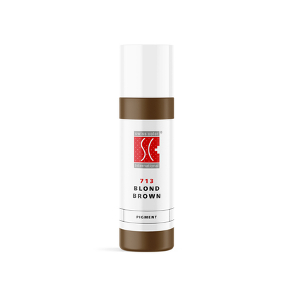 Pigmento PMU para cejas Swiss Color 713 Blond Brown en frasco original, rubio castaño suave de uso profesional