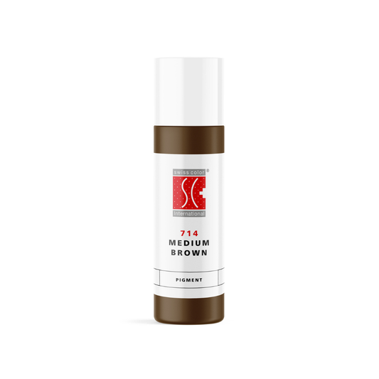 Pigmento PMU para cejas Swiss Color 714 Medium Brown en frasco original, marrón medio cálido de uso profesional