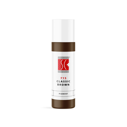 Pigmento PMU para cejas Swiss Color 715 Classic Brown en frasco original, marrón medio oscuro equilibrado de uso profesional