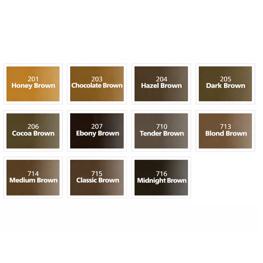Carta de colores de pigmentos PMU para cejas Swiss Color con el tono 714 Medium Brown dentro de la gama brow profesional
