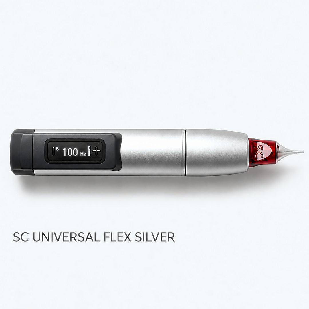 Dermógrafo PMU Swiss Color SC Universal Dual 3.0 plata con pantalla integrada a 100 Hz y cartucho para maquillaje permanente