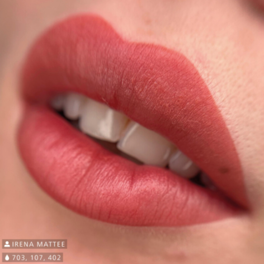 Resultado en labios pigmento Terra Swiss Color efecto nude cálido natural en micropigmentación labial profesional