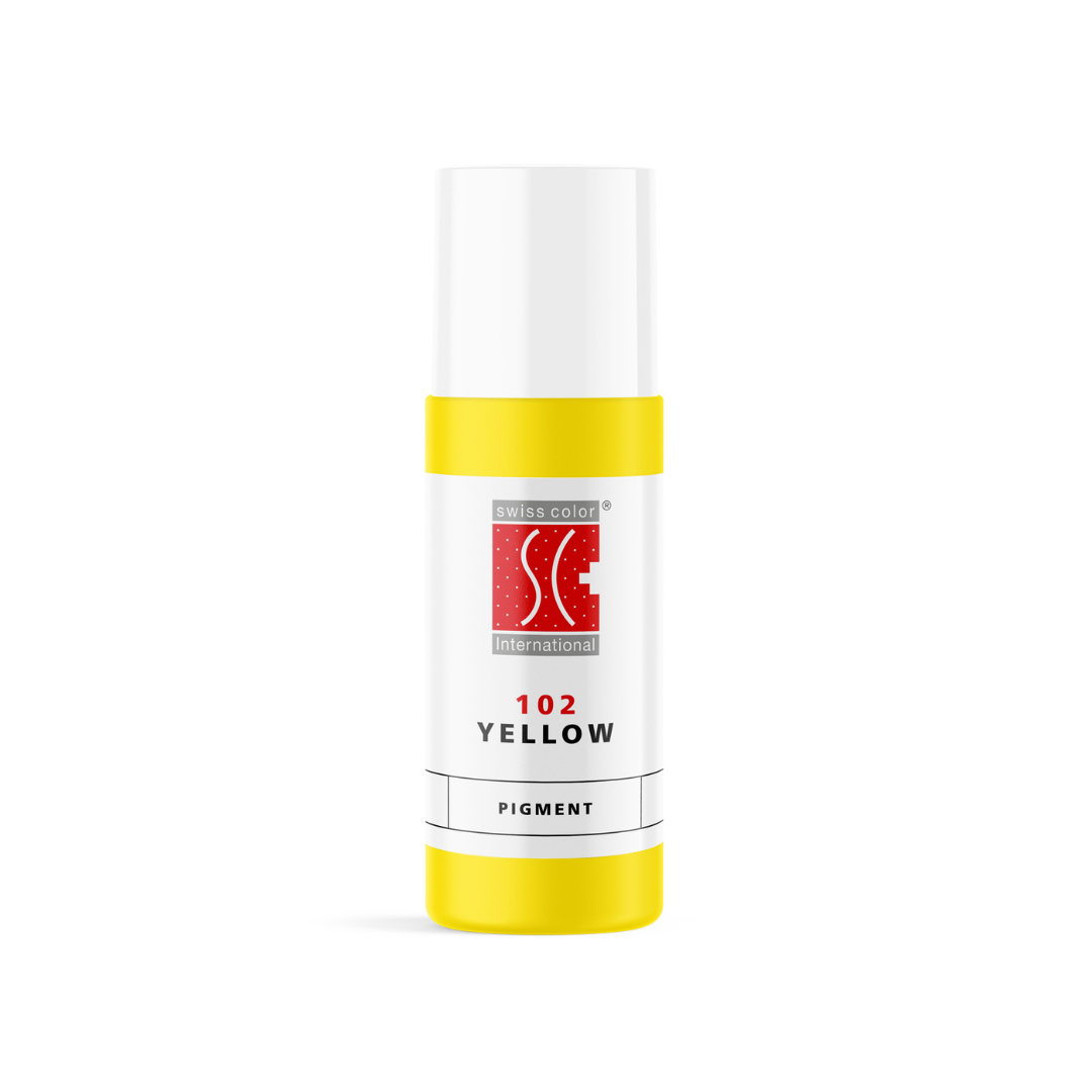 Pigmento PMU Swiss Color Yellow 102 5 ml corrector amarillo cálido para neutralizar tonos fríos envase profesional
