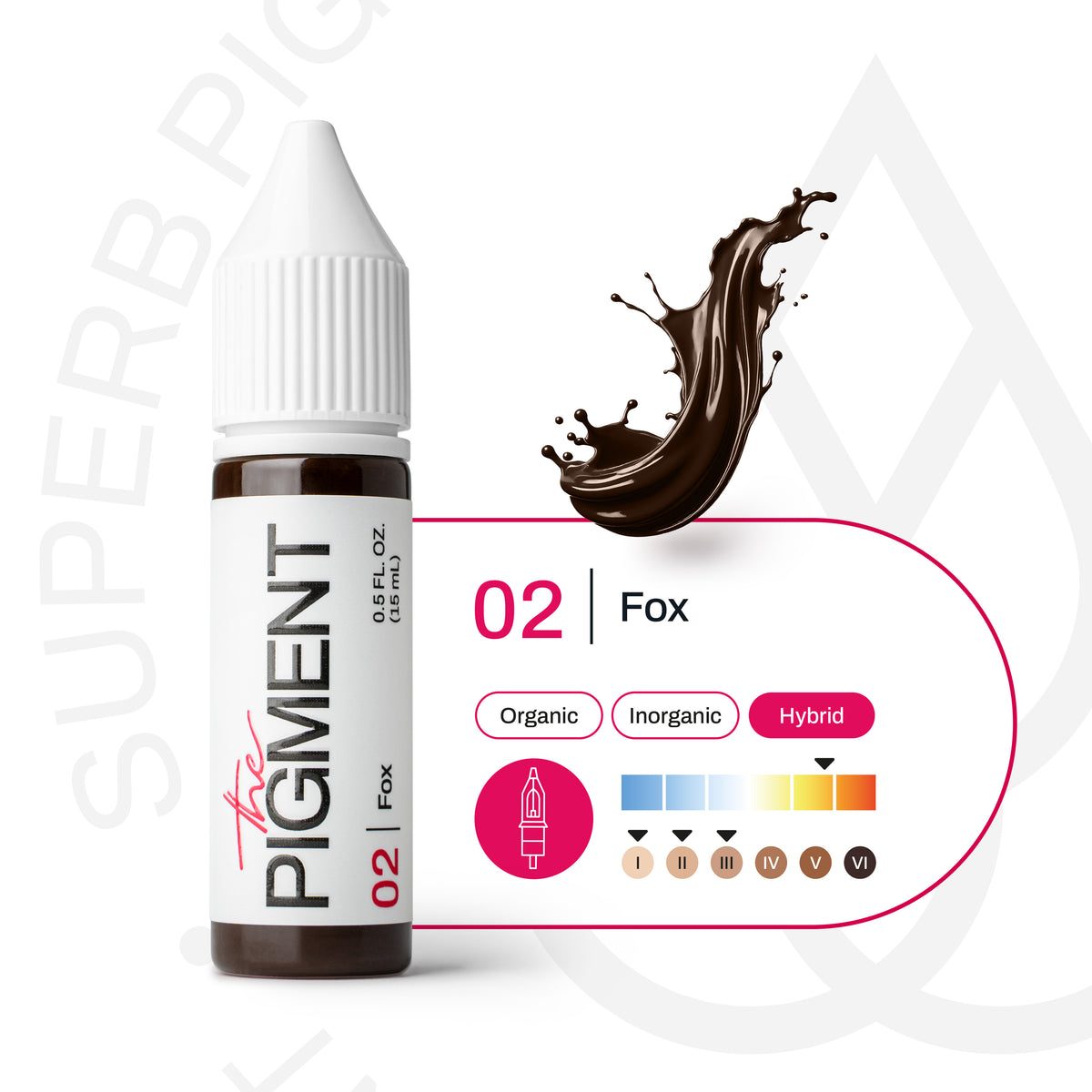 Pigmento PMU cejas The Pigment 02 Fox híbrido subtono cálido equilibrado escala de tonos y tipos de piel micropigmentación profesional