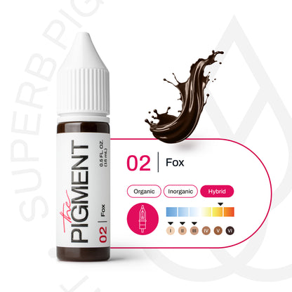 Pigmento PMU cejas The Pigment 02 Fox híbrido subtono cálido equilibrado escala de tonos y tipos de piel micropigmentación profesional