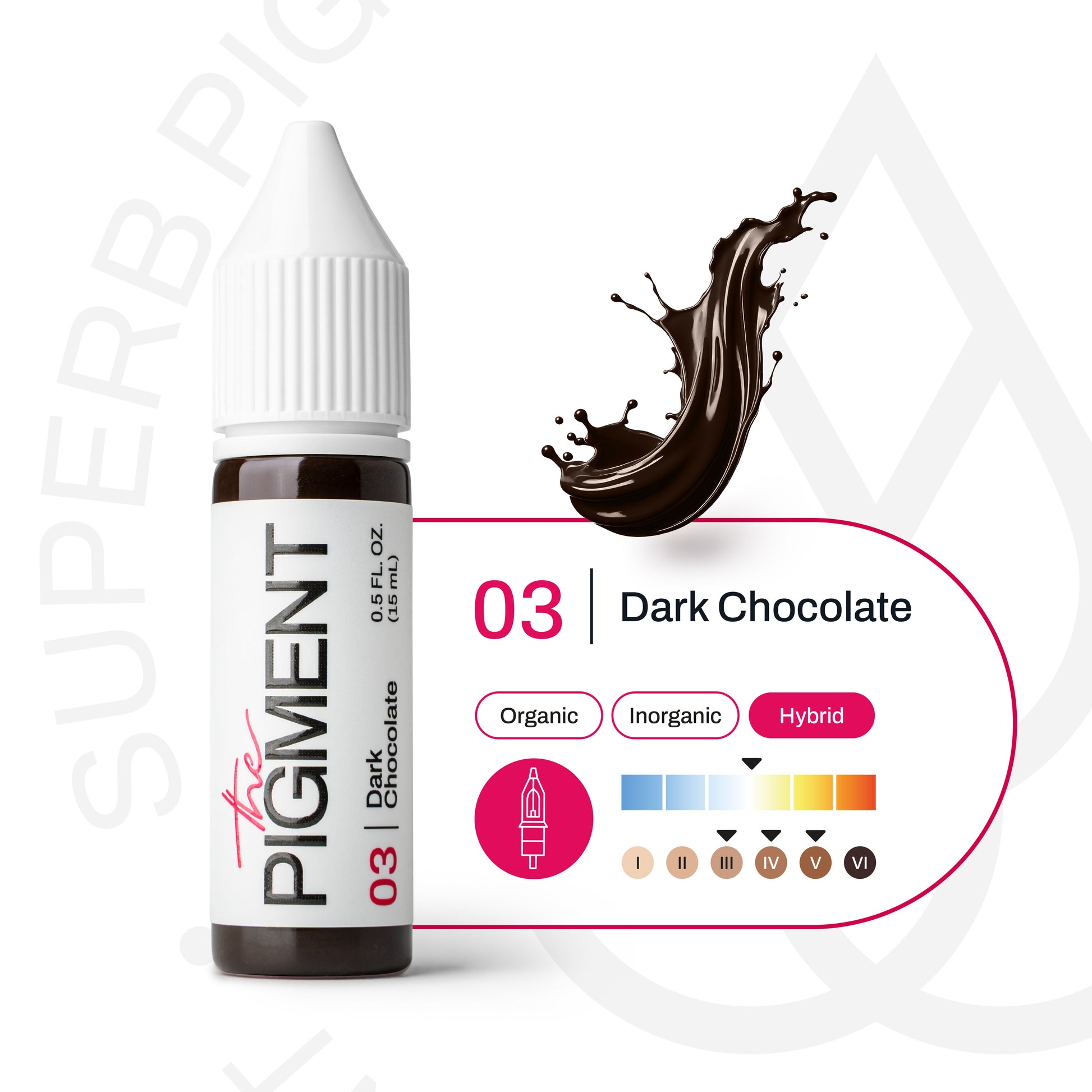Pigmento PMU cejas The Pigment 03 Dark Chocolate híbrido subtono neutro cálido escala de tonos y fototipos micropigmentación profesional