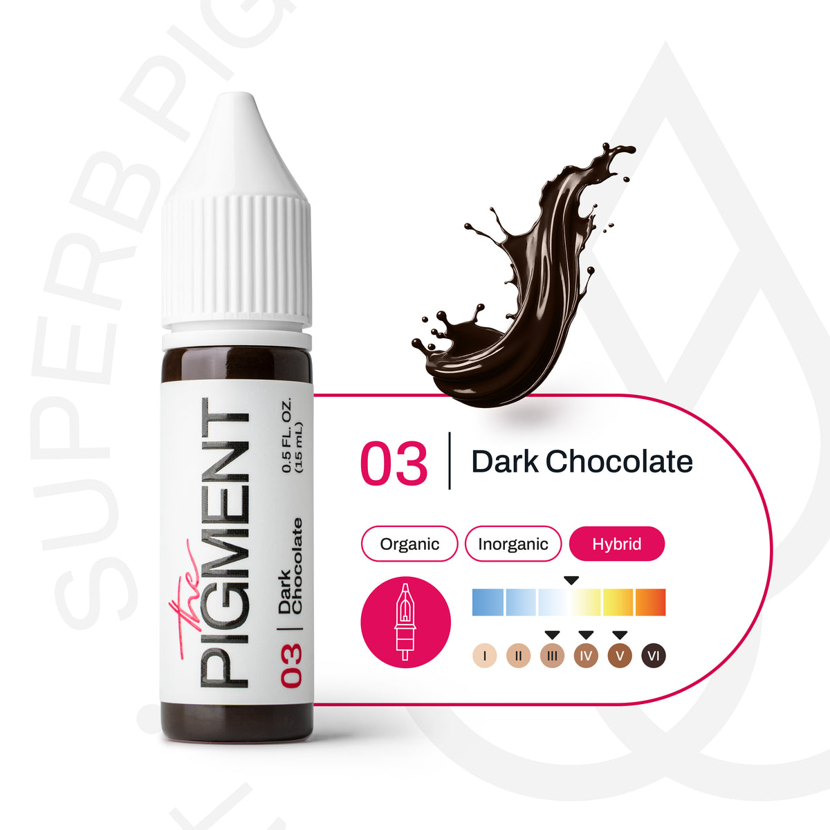 Pigmento PMU cejas The Pigment 03 Dark Chocolate híbrido subtono neutro cálido escala de tonos y fototipos micropigmentación profesional