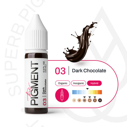 Pigmento PMU cejas The Pigment 03 Dark Chocolate híbrido subtono neutro cálido escala de tonos y fototipos micropigmentación profesional