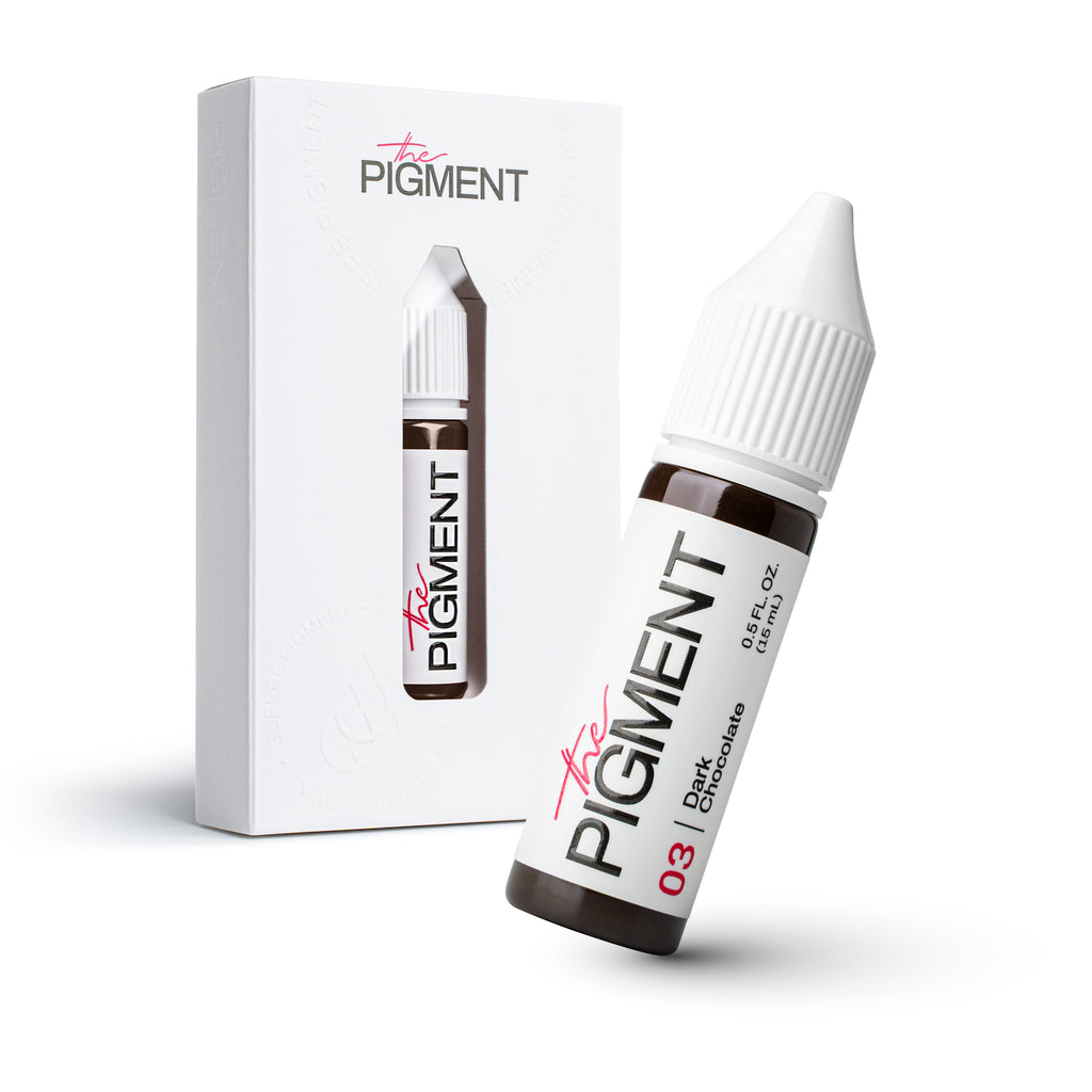 Pigmento PMU cejas The Pigment 03 Dark Chocolate marrón intenso 15 ml frasco profesional con packaging original micropigmentación