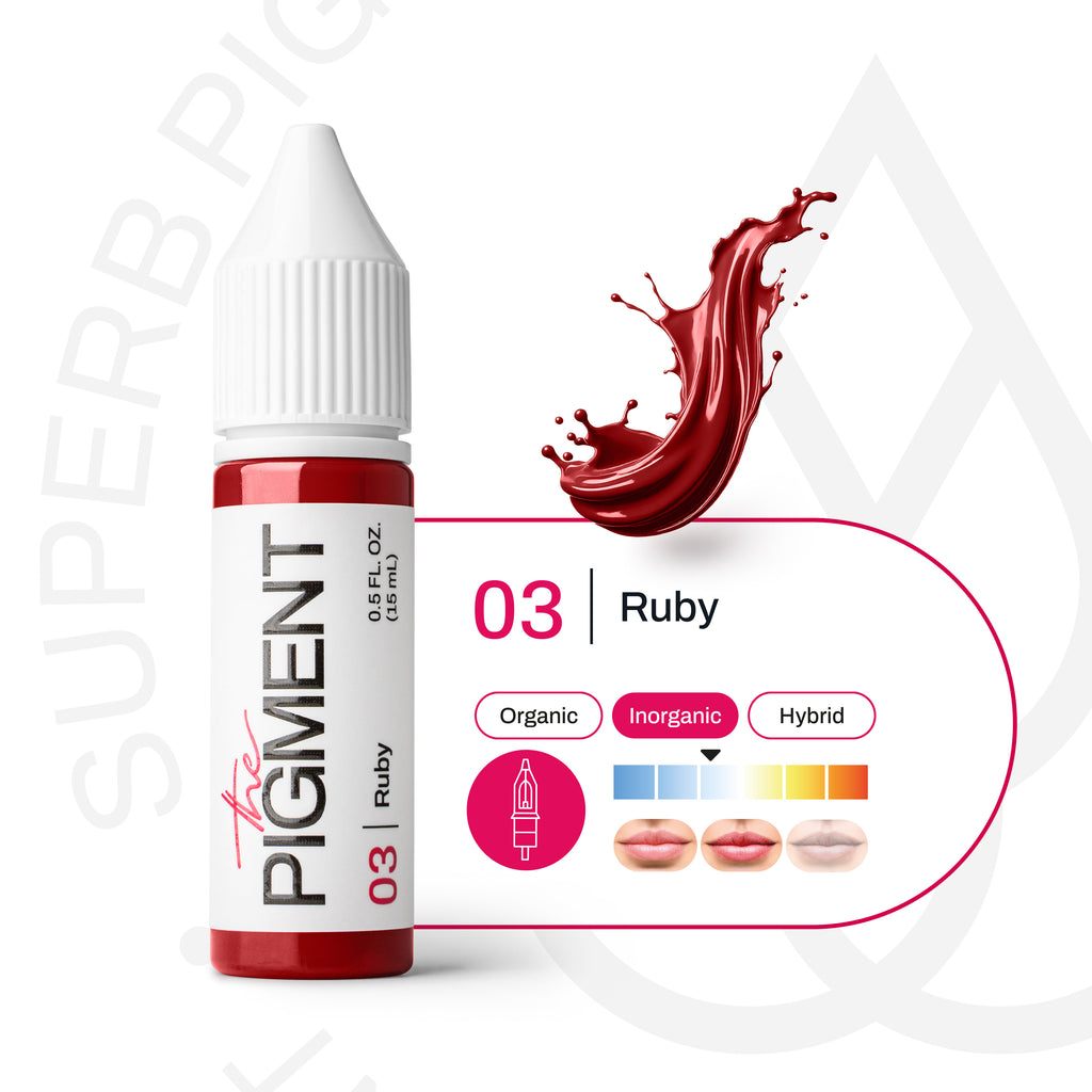 Pigmento PMU labios 03 Ruby fórmula inorgánica subtono frío rojo intenso escala de temperatura profesional