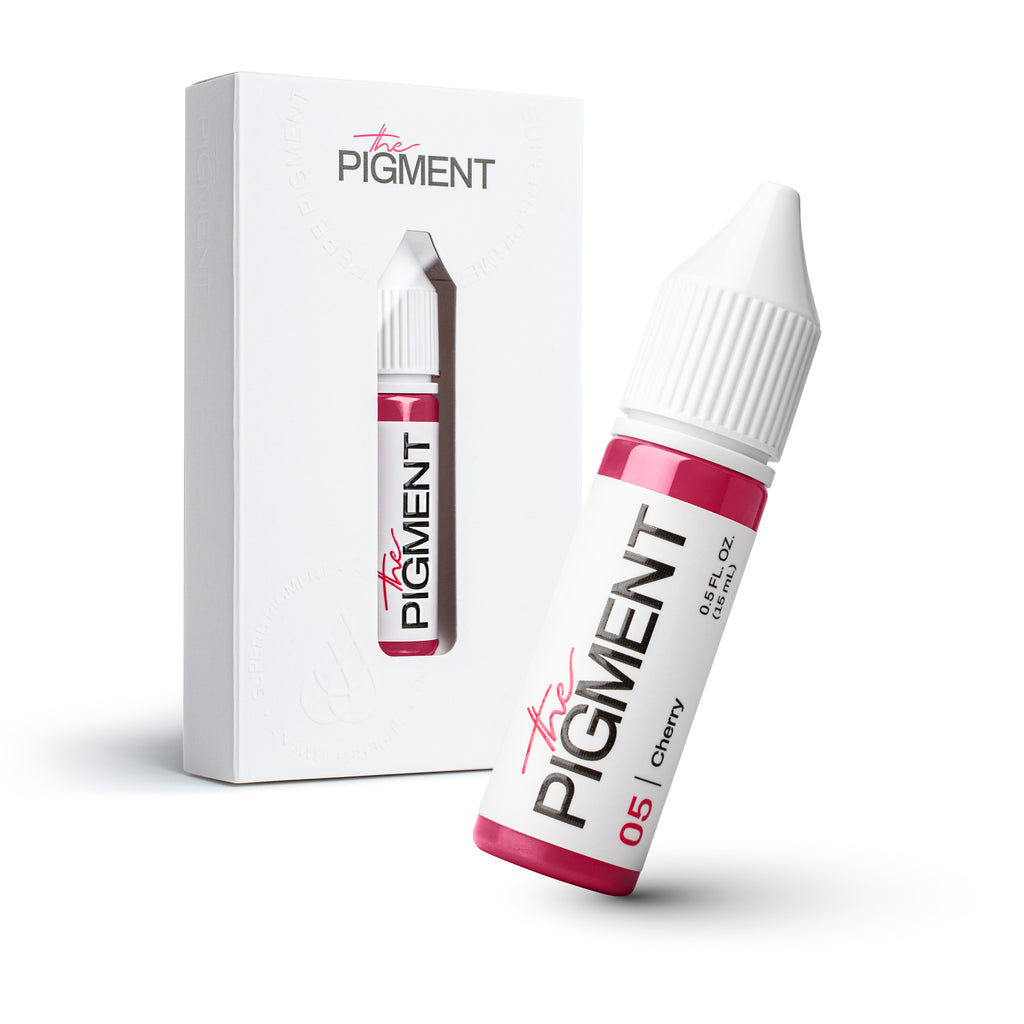 Pigmento PMU profesional The Pigment 05 Cherry para labios, tono rojo cereza moderno, frasco de 15 ml con packaging original.